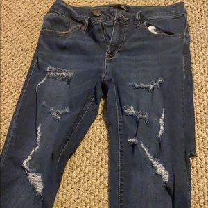 Dark Denim Self Distressed Jeans